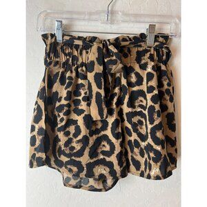 Women Shein Sz Small Leopard Animal Print Paper Bag Shorts with Belt